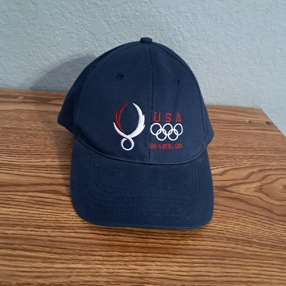 USA Bejing 2008 Trucker Cap Olympics Navy Blue Embroidered Adjustable Back OS